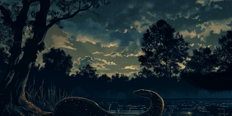 Image of A Large Serpent like Monster at Night